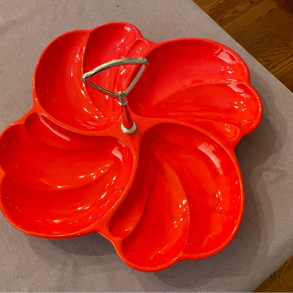 Vintage Haeger 8110-H Red/Orange Ceramic Relish Divided Tray Pottery. - Picture 3 of 7